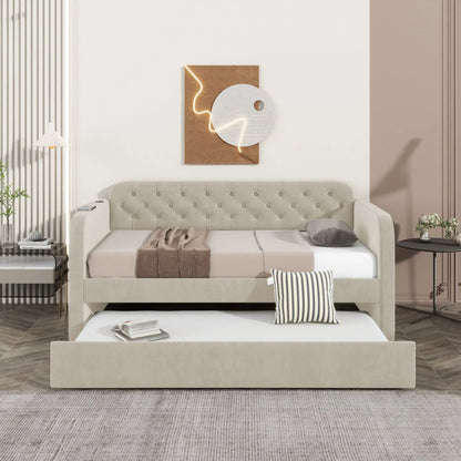 Upholstered Daybed With Trundle And USB Charging