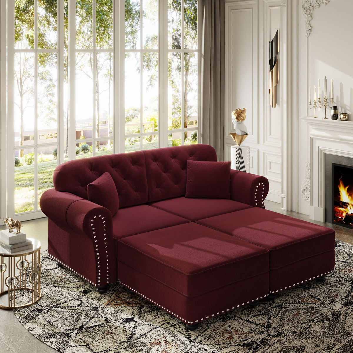 Upholstered Sofa Set with Nailhead and Pillows