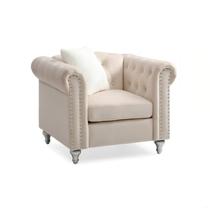 Contemporary lounge chair with faux jeweled tufting, beige upholstery on Tampa Home & Garden Store