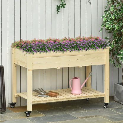Outsun raised garden bed on wheels in natural wood with storage shelf on Tampa Home & Garden Store