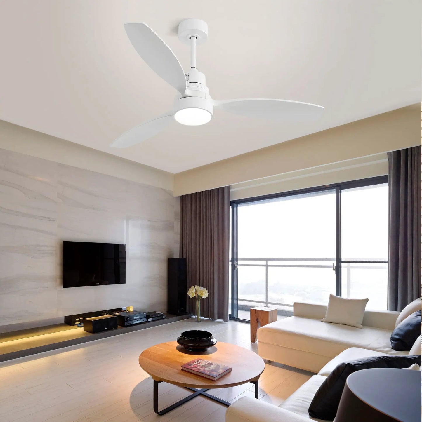 Ceiling fan white with LED light, 3 blades, reversible DC motor, remote by Unique Piece Furniture on Tampa Home & Garden Store