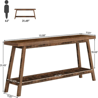 Extra Long Farmhouse Brown Console Table with 2-Tier Open Storage by HouseOfZazla on Tampa Home & Garden Store