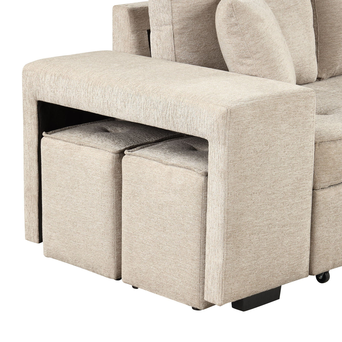 Sleeper sectional couch in beige textured fabric with L‑shape modules and storage chaise on Tampa Home & Garden Store