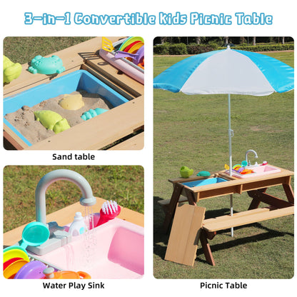 Kids 3-in-1 Cedar Picnic Table with sand and water features, showing sand play and water sink on Tampa Home & Garden Store