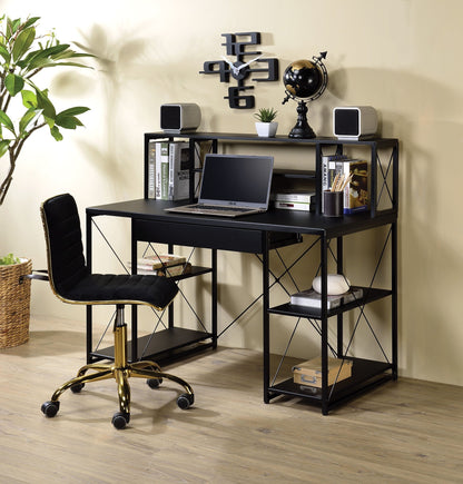 Amiel All Purpose Writing Desk with Storage black metal frame with open shelves on Tampa Home & Garden Store