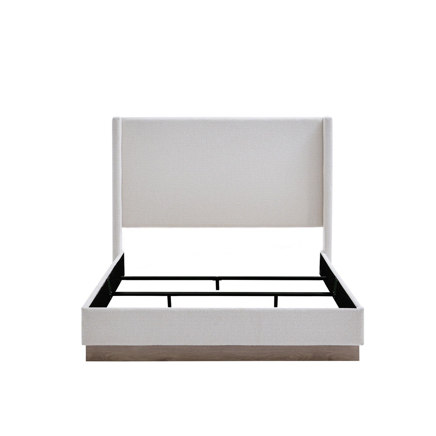 Hale Upholstered Wingback Bed headboard in beige fabric with black metal frame on Tampa Home & Garden Store