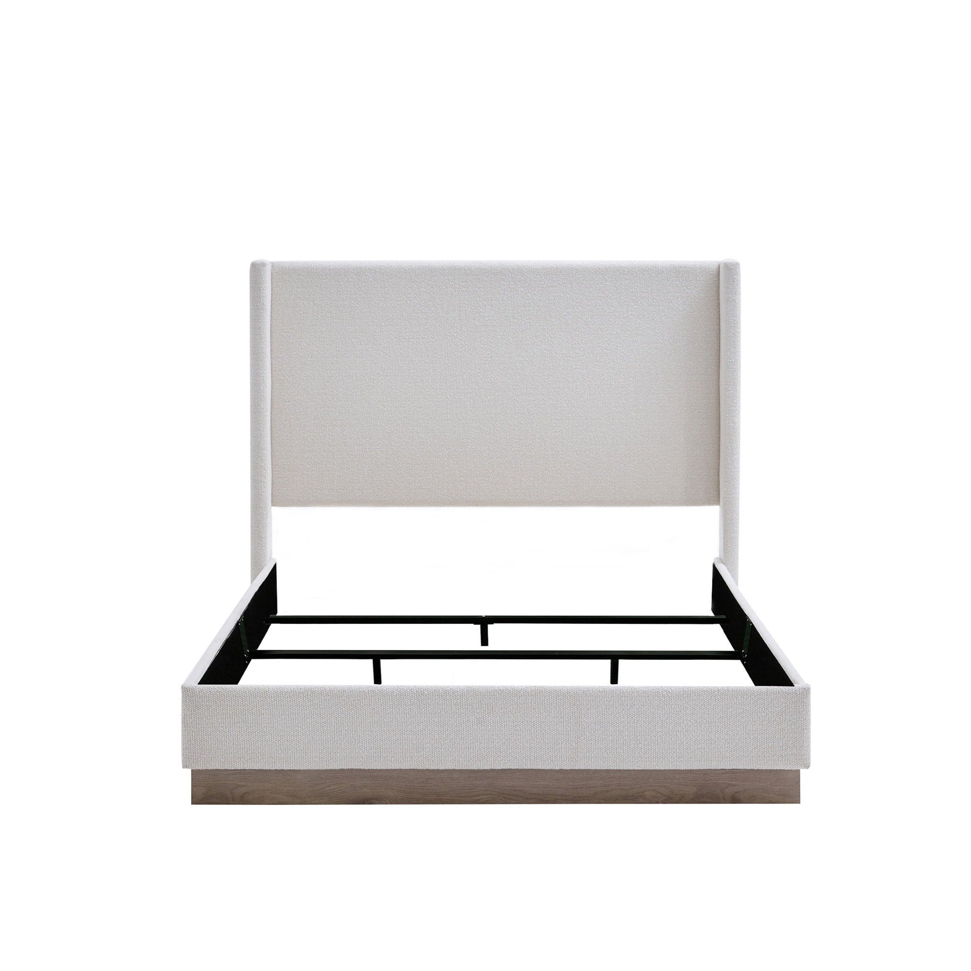 Hale Upholstered Wingback Bed headboard in beige fabric with black metal frame on Tampa Home & Garden Store