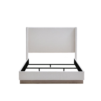 Hale Upholstered Wingback Bed headboard in beige fabric with black metal frame on Tampa Home & Garden Store
