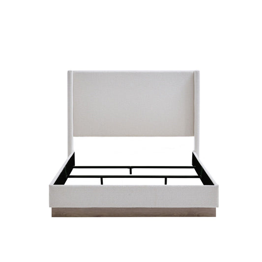 Hale Upholstered Wingback Bed headboard in beige fabric with black metal frame on Tampa Home & Garden Store