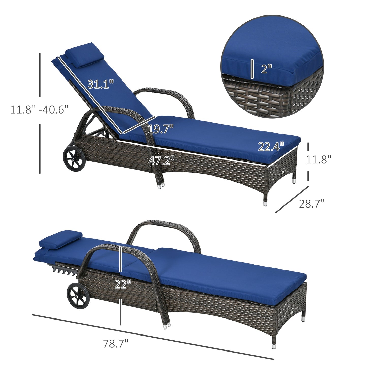 Outsunny Handwoven Rattan Outdoor Chaise Lounge