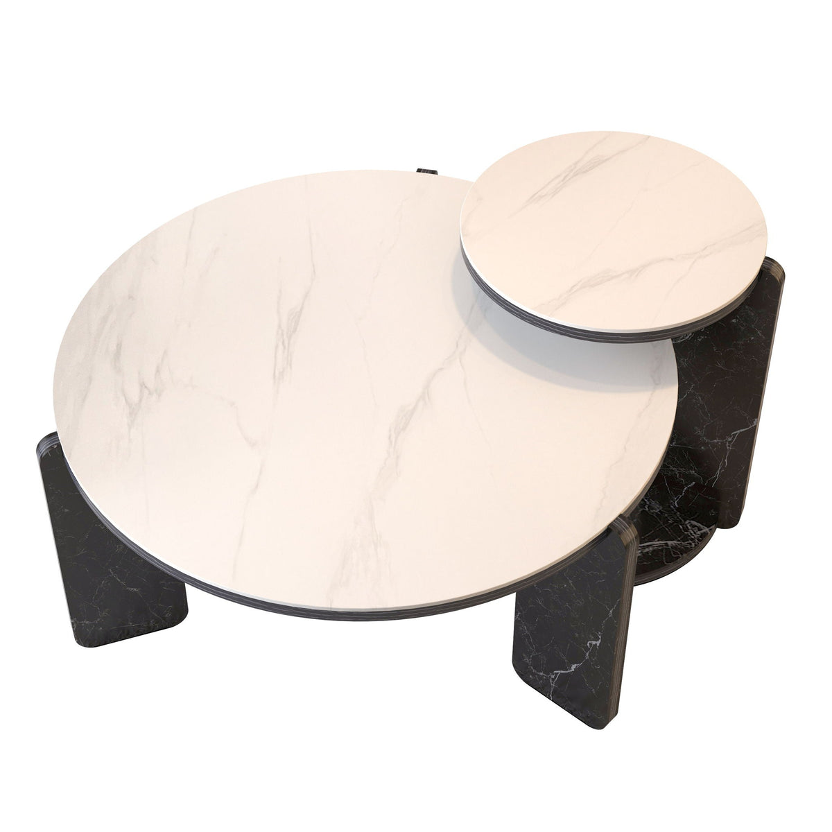 Round coffee and end table set of 2 with white faux marble tops and dark black legs HouseOfZazla on Tampa Home & Garden Store