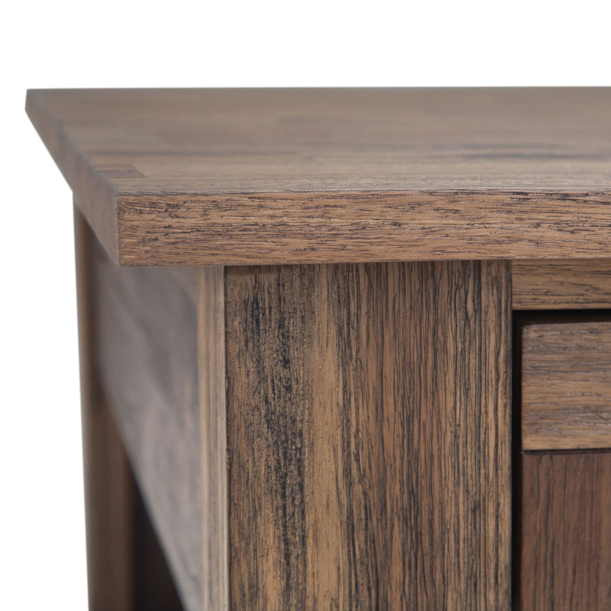 Monroe Solid Acacia Side Table close-up of warm brown wood grain with thick top on Tampa Home & Garden Store
