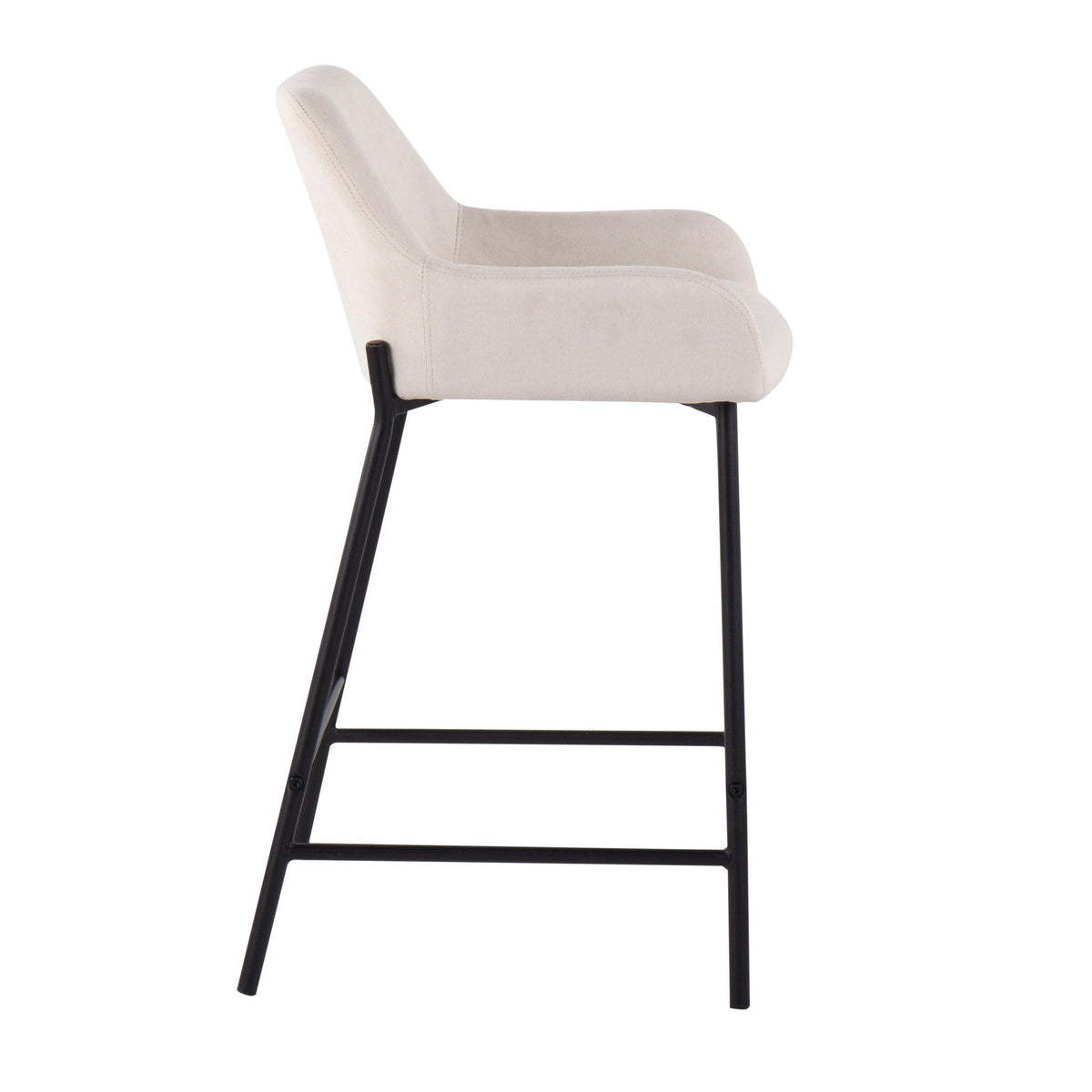 Industrial fixed-height counter stool set with beige upholstered seat and black metal legs on Tampa Home & Garden Store