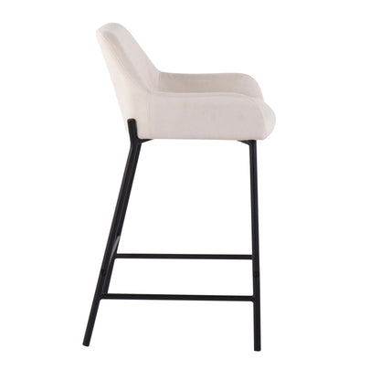 Industrial fixed-height counter stool set with beige upholstered seat and black metal legs on Tampa Home & Garden Store
