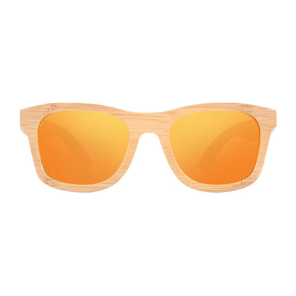 Bamboo wood sunglasses with orange mirrored lenses, polarized UV400 Stevvex on Tampa Home & Garden Store