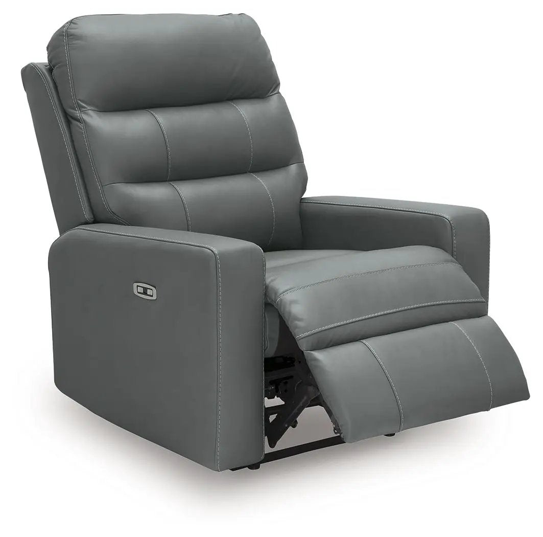 Pennacle Pier power recliner adjustable headrest, gray leather, by Unique Piece Furniture on Tampa Home & Garden Store