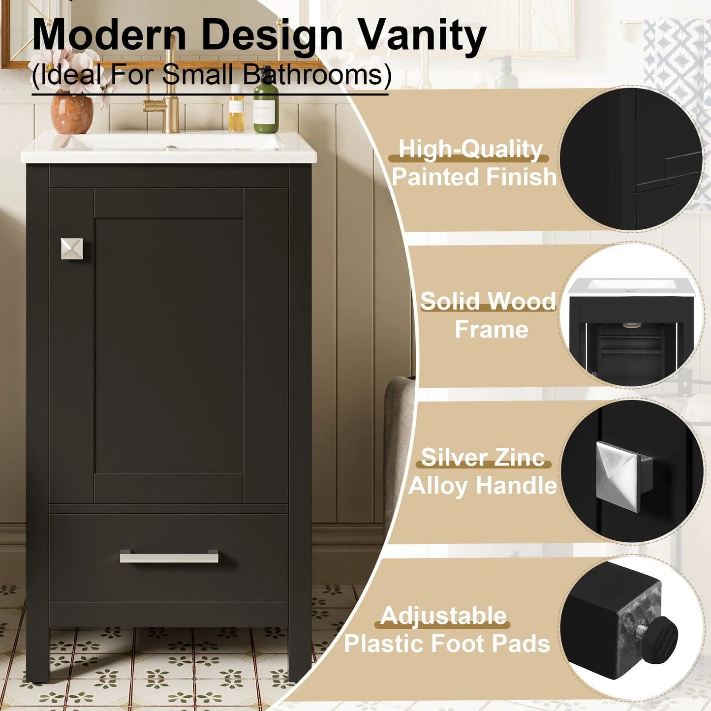 Bathroom Vanity Ceramic Sink and Divider Drawer