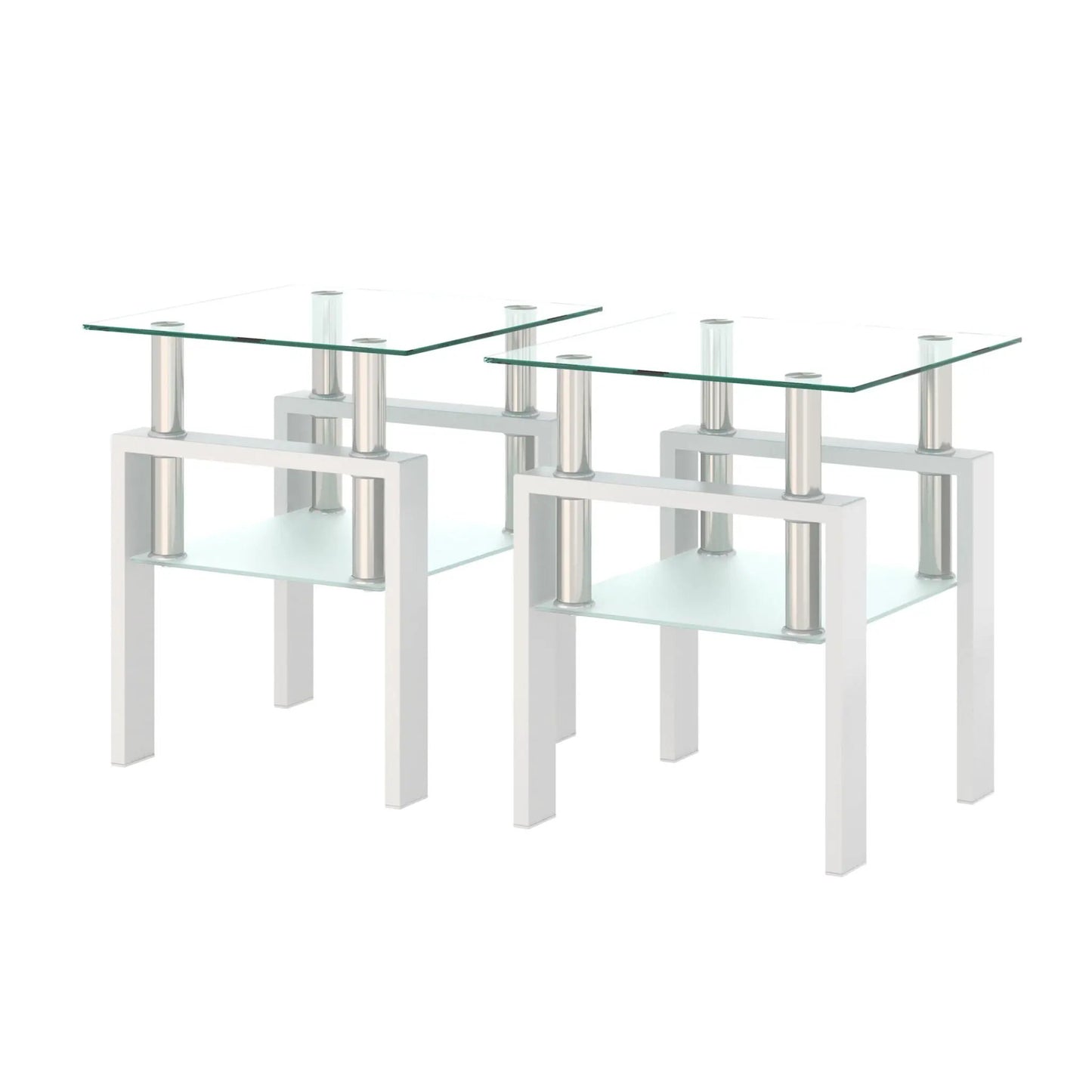Modern tempered glass end tables by Unique Piece Furniture with square tops and chrome legs on Tampa Home & Garden Store