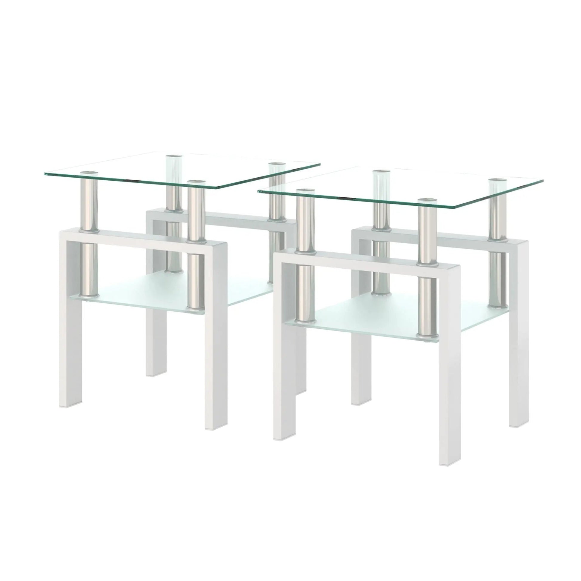 Modern tempered glass end tables by Unique Piece Furniture with square tops and chrome legs on Tampa Home & Garden Store