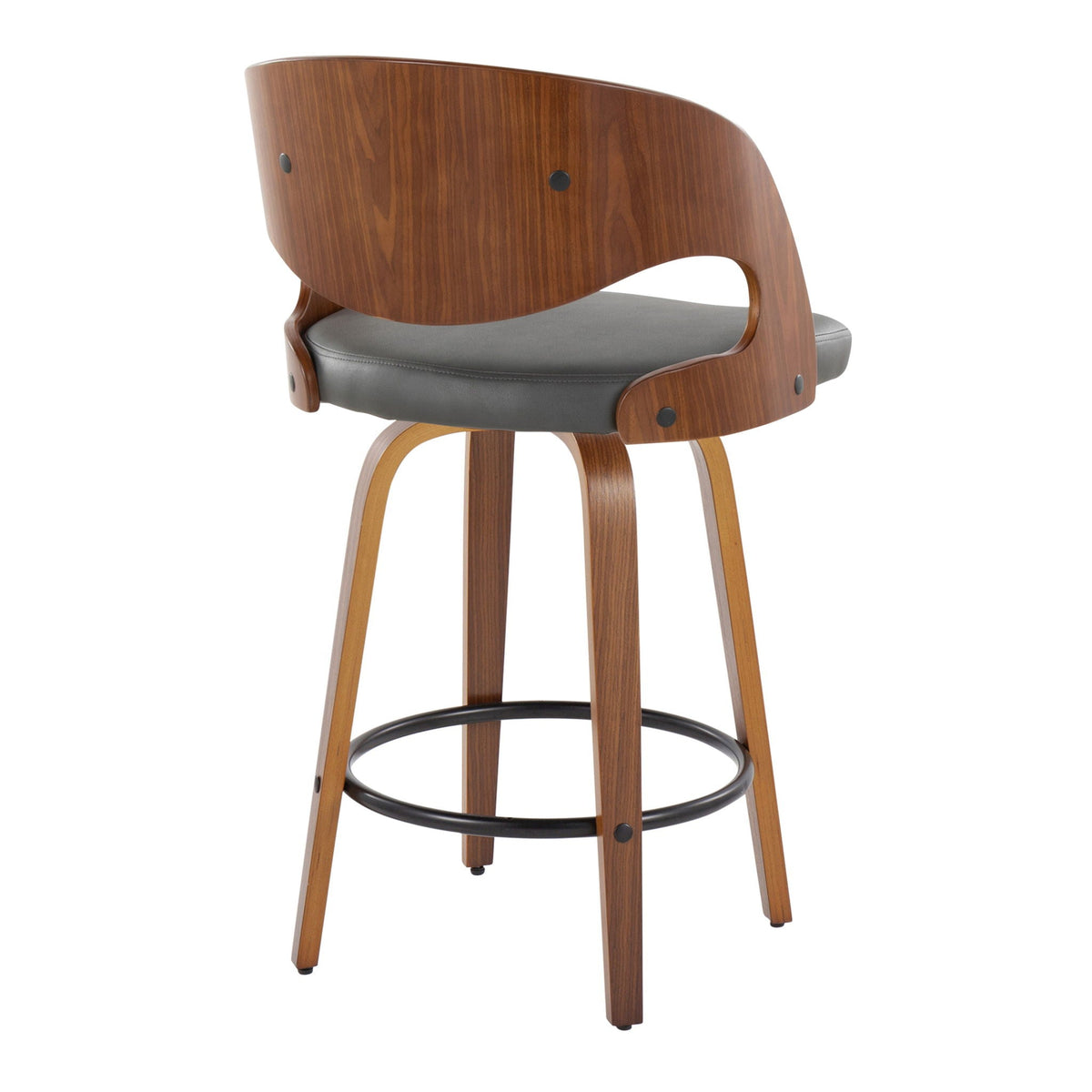 Pino mid-century barstool set of 2 with walnut back and gray cushion seat ring footrest on Tampa Home & Garden Store