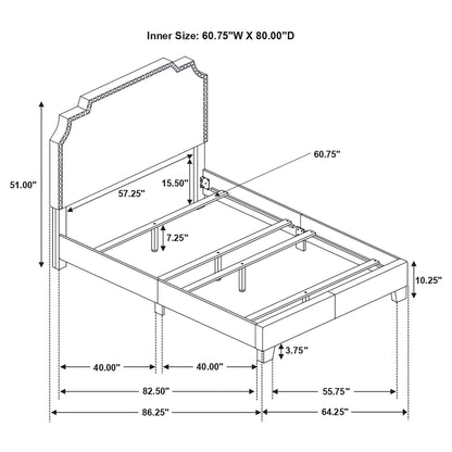 Panel bed with upholstered headboard and nailhead trim by HouseOfZazla, diagram with dimensions on Tampa Home & Garden Store
