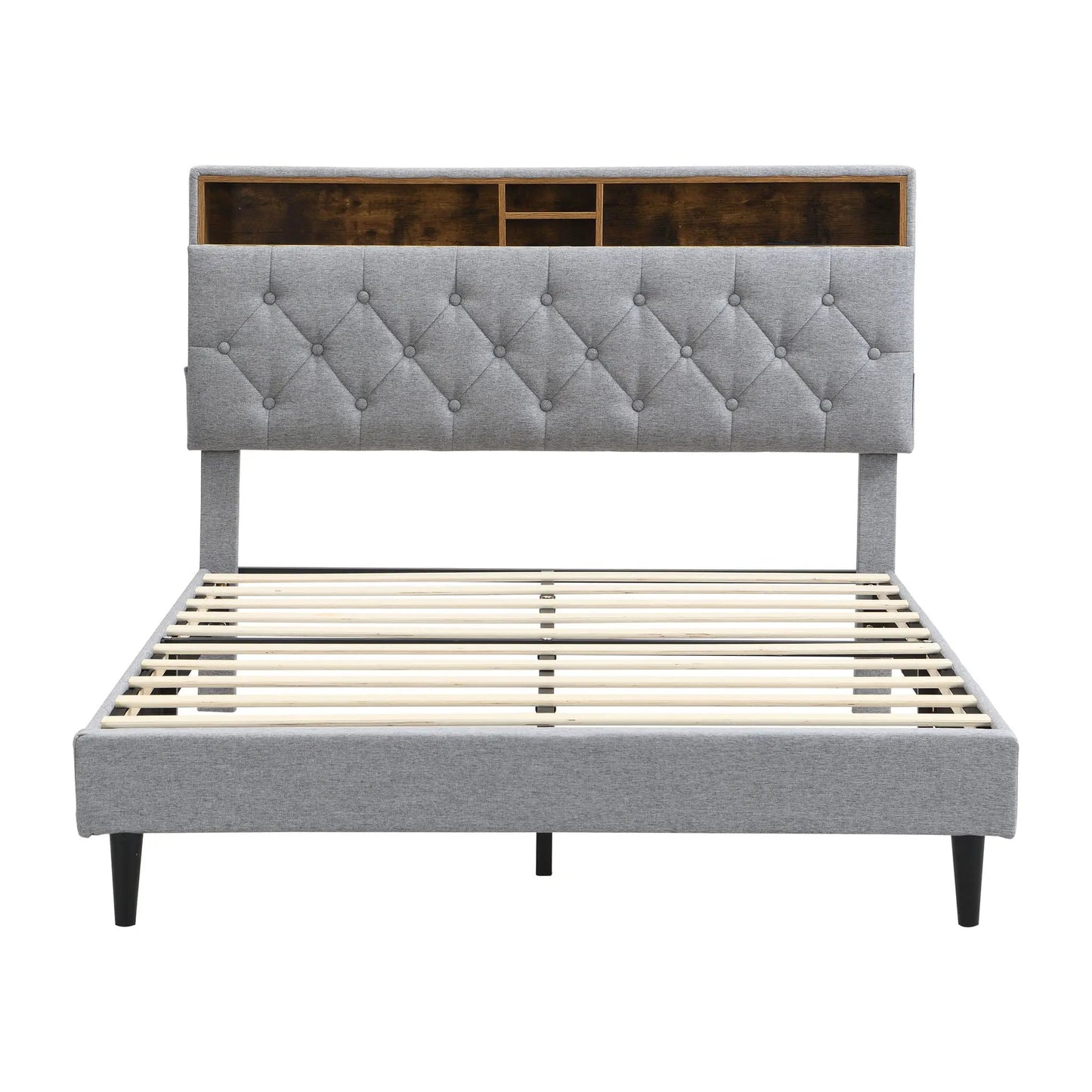 Modern Upholstered Platform Bed Frame With USB Ports