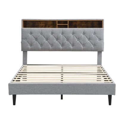 Modern Upholstered Platform Bed Frame With USB Ports