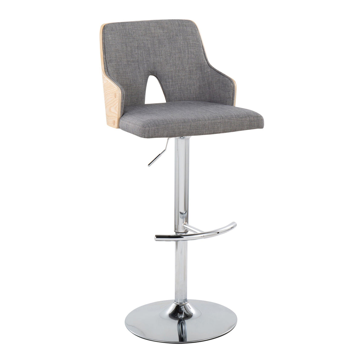 Stella adjustable barstool with swivel, dark gray fabric seat, chrome pedestal base on Tampa Home & Garden Store