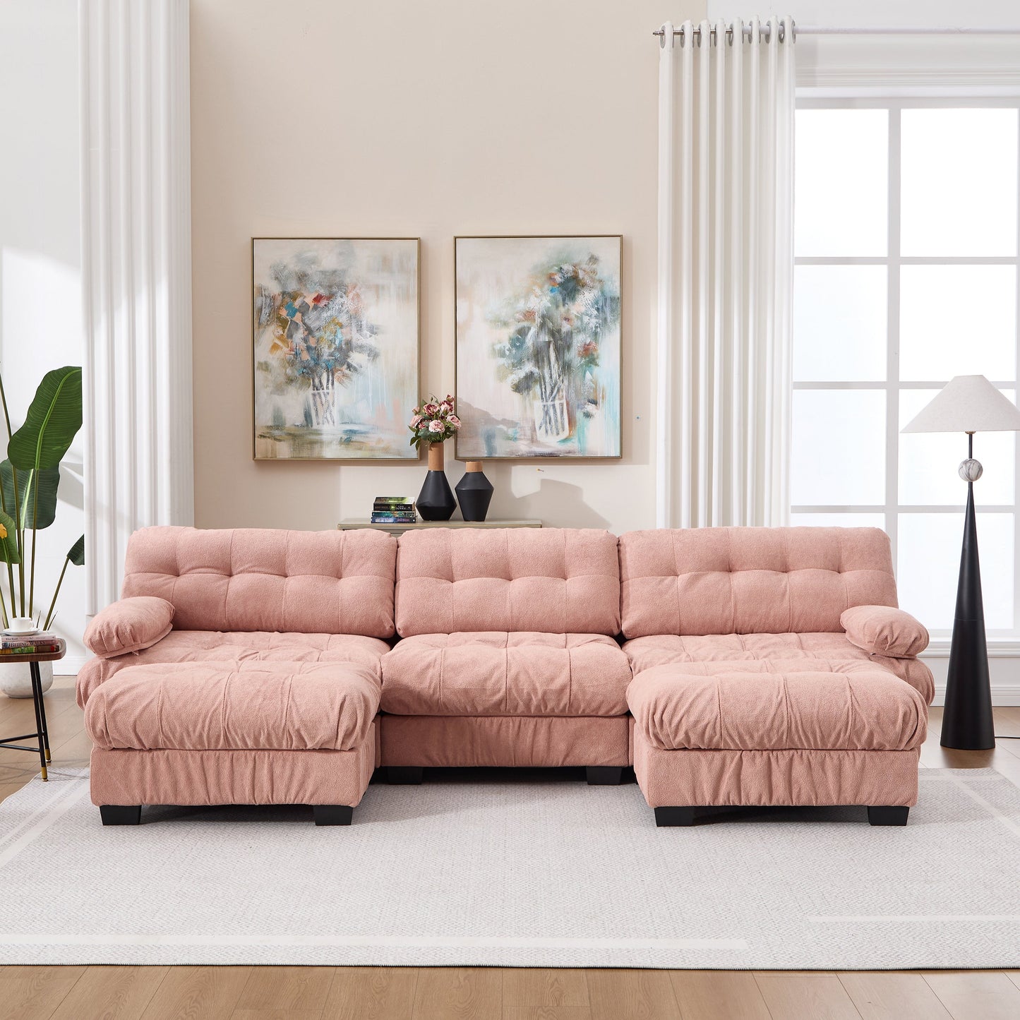 U-shaped pink fabric modular sectional sofa by HouseOfZazla, 3-piece set on Tampa Home & Garden Store