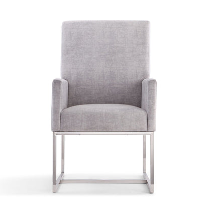 Element Dining Arm Chair by HouseOfZazla, grey upholstered high-back with chrome metal base on Tampa Home & Garden Store