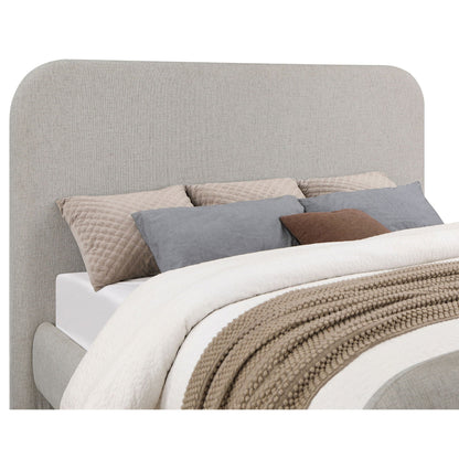 Kendra platform bed upholstered in light beige fabric with rounded headboard HouseOfZazla on Tampa Home & Garden Store