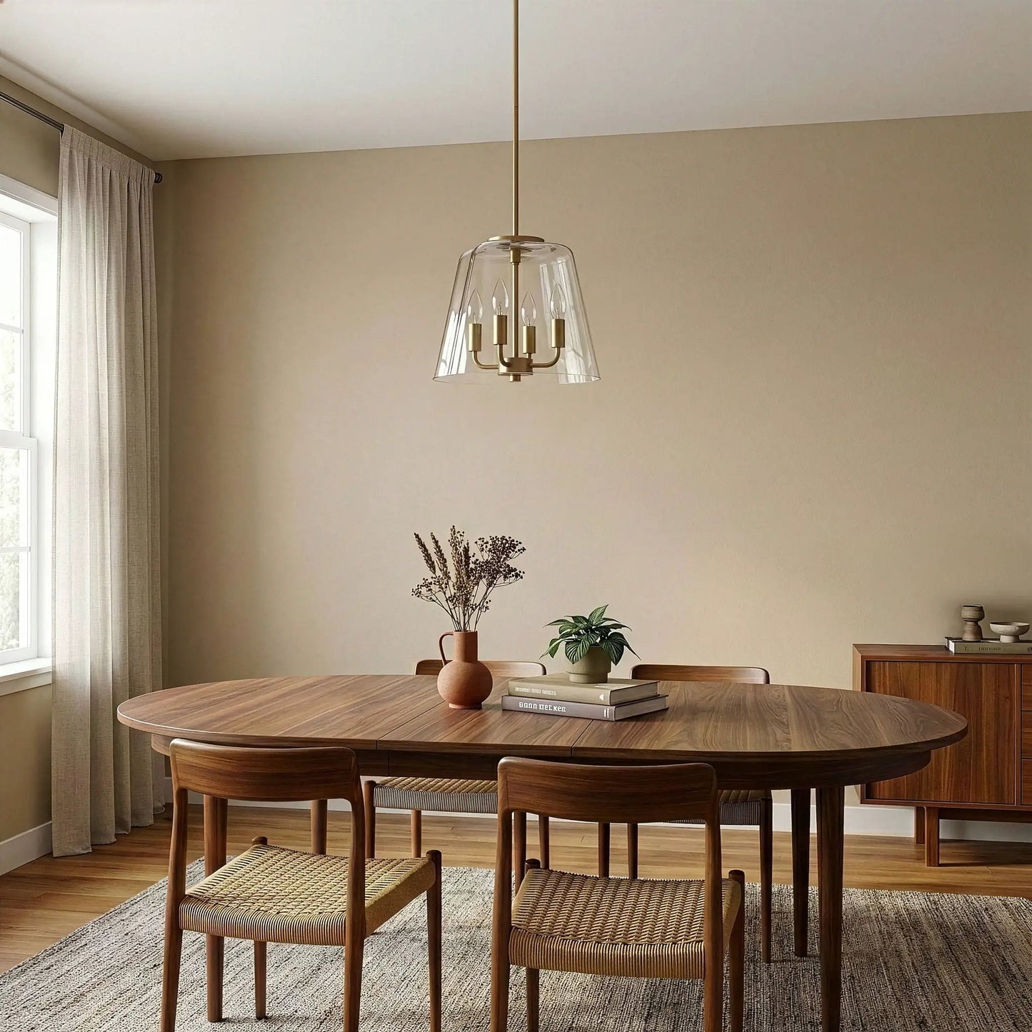 Soiree 4-Candle Pendant by Unique Piece Furniture with brass frame and clear glass shade on Tampa Home & Garden Store