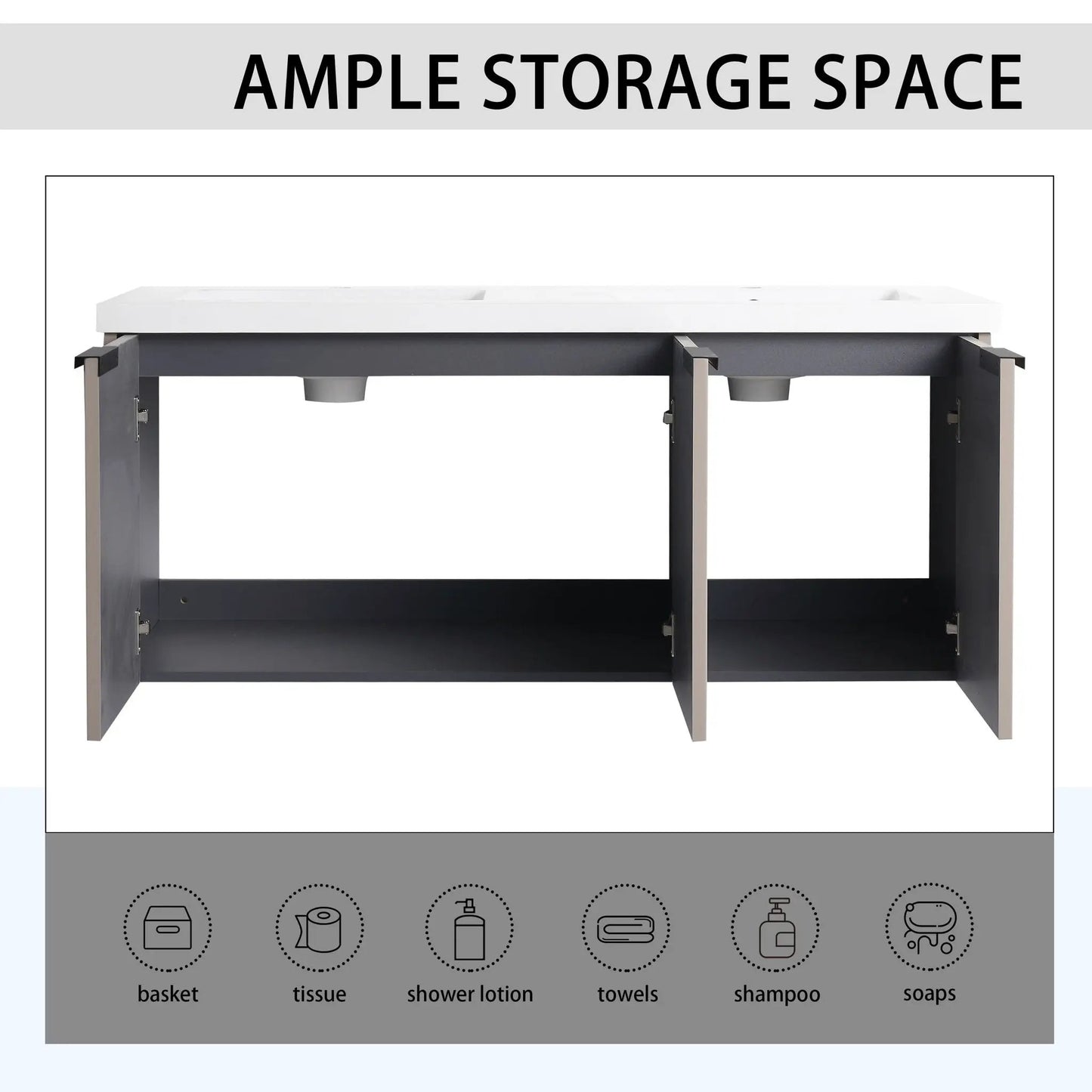 Modern Wall Mounted Vanity With Resin Double Sink