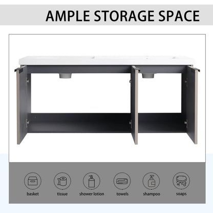 Modern Wall Mounted Vanity With Resin Double Sink