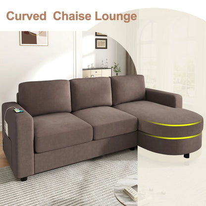 L-shaped sectional sofa with curved brown chaise and USB ports by Unique Piece Furniture on Tampa Home & Garden Store