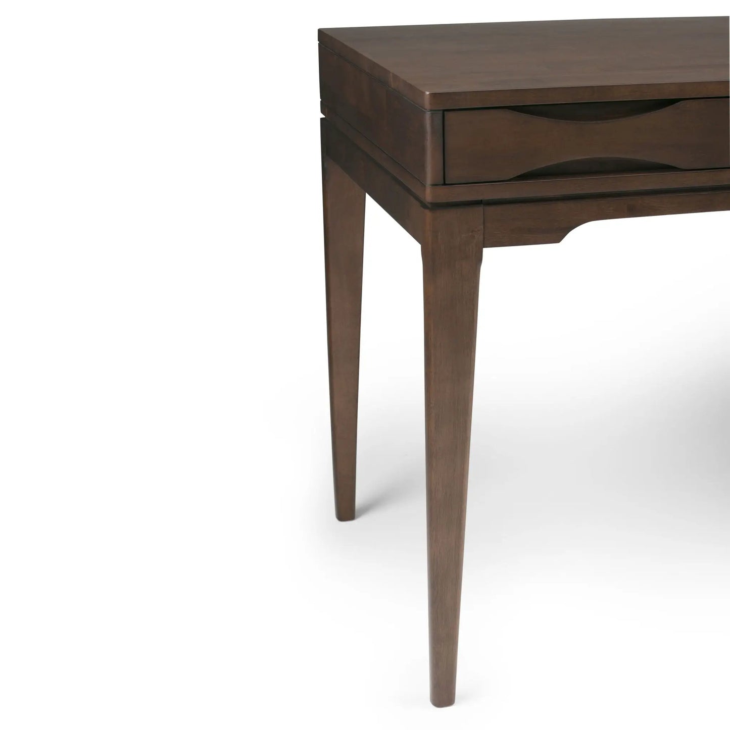 Harper Handcrafted Desk dark walnut with curved drawer and tapered legs on Tampa Home & Garden Store