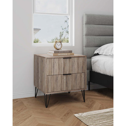 Dumbo Nightstand with 2 fluted-front drawers in natural wood finish by HouseOfZazla on Tampa Home & Garden Store