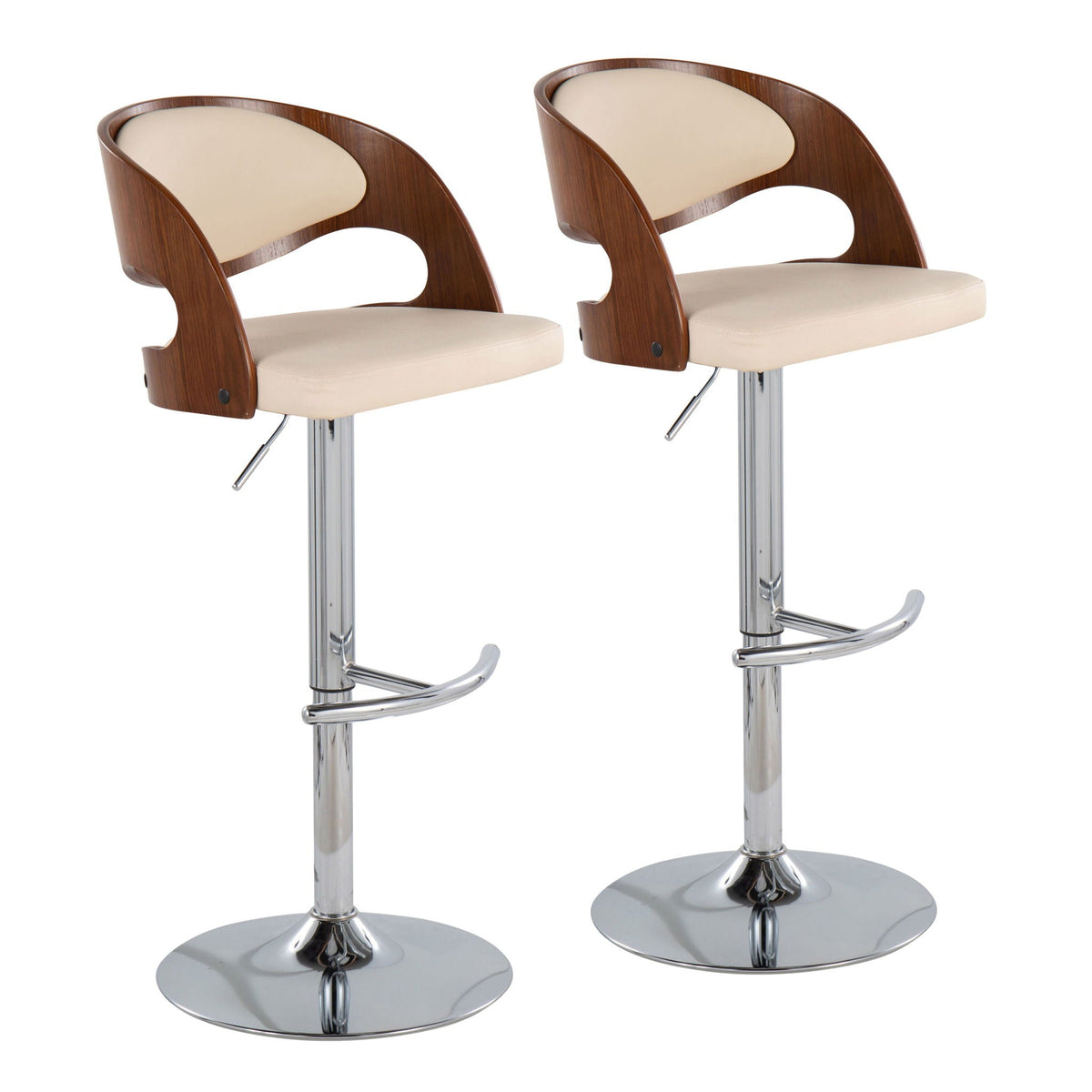 Set of 2 Mid-Century Modern adjustable barstools with beige cushions wood backs chrome bases on Tampa Home & Garden Store