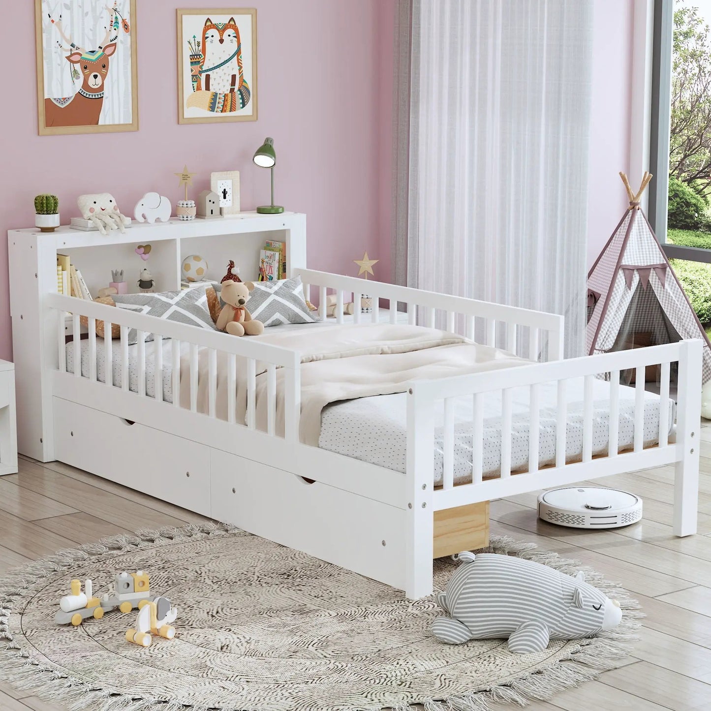 Bed With Headboard Storage and Under Bed Drawers