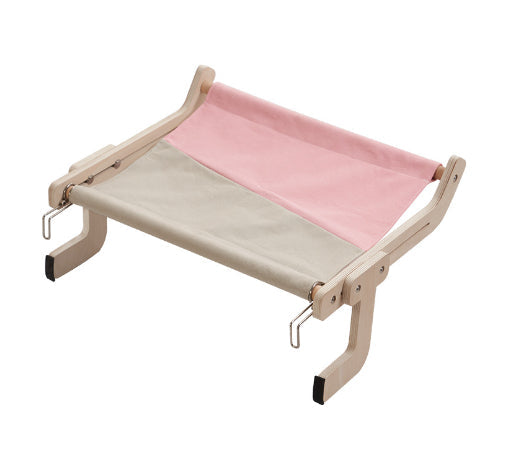 Cat Hanging Bed Hammock with wooden frame, pink and beige fabric by Sell My Stuff on Tampa Home & Garden Store