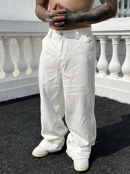 White solid-color casual jeans FLIPSTYLEZLLC, retro straight-leg baggy denim on Tampa Home & Garden Store