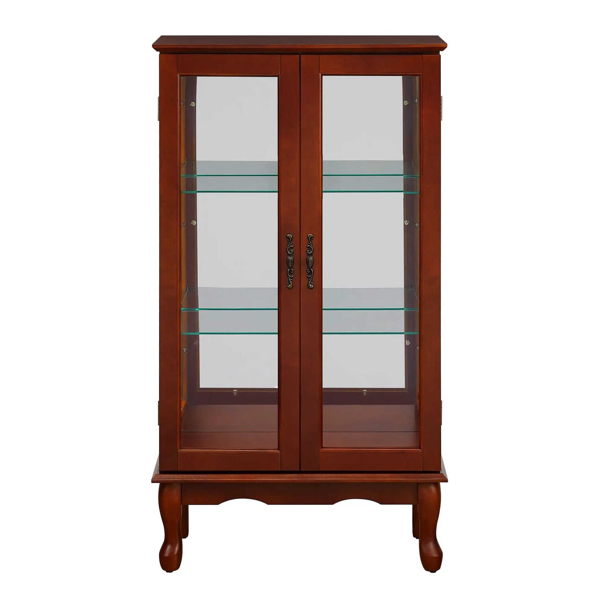 Unique Piece Furniture curio cabinet in mahogany wood with glass doors and mirrored back on Tampa Home & Garden Store