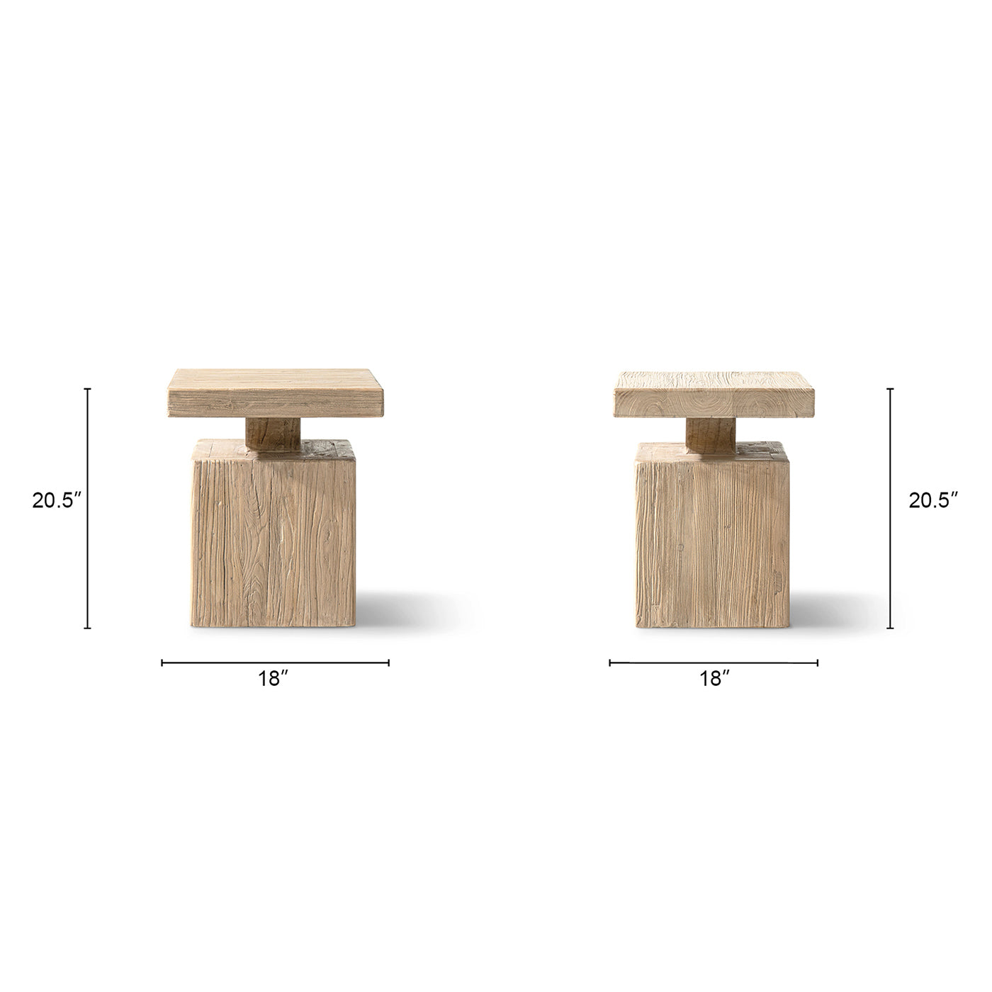 Pair of Calder 18-inch solid elm block plinth end tables in light brown by HouseOfZazla on Tampa Home & Garden Store