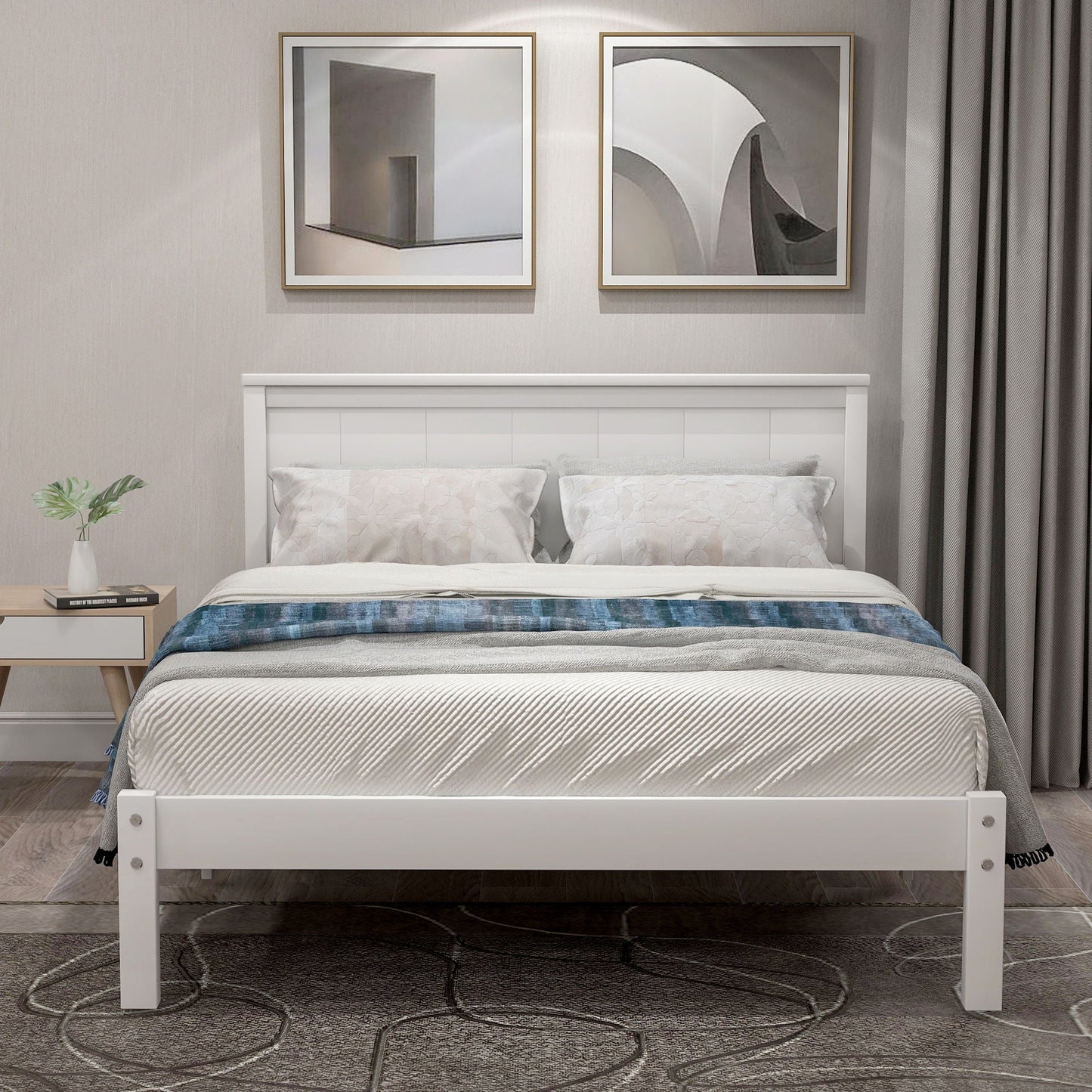 Strong Espresso Wood Platform Bed and Headboard