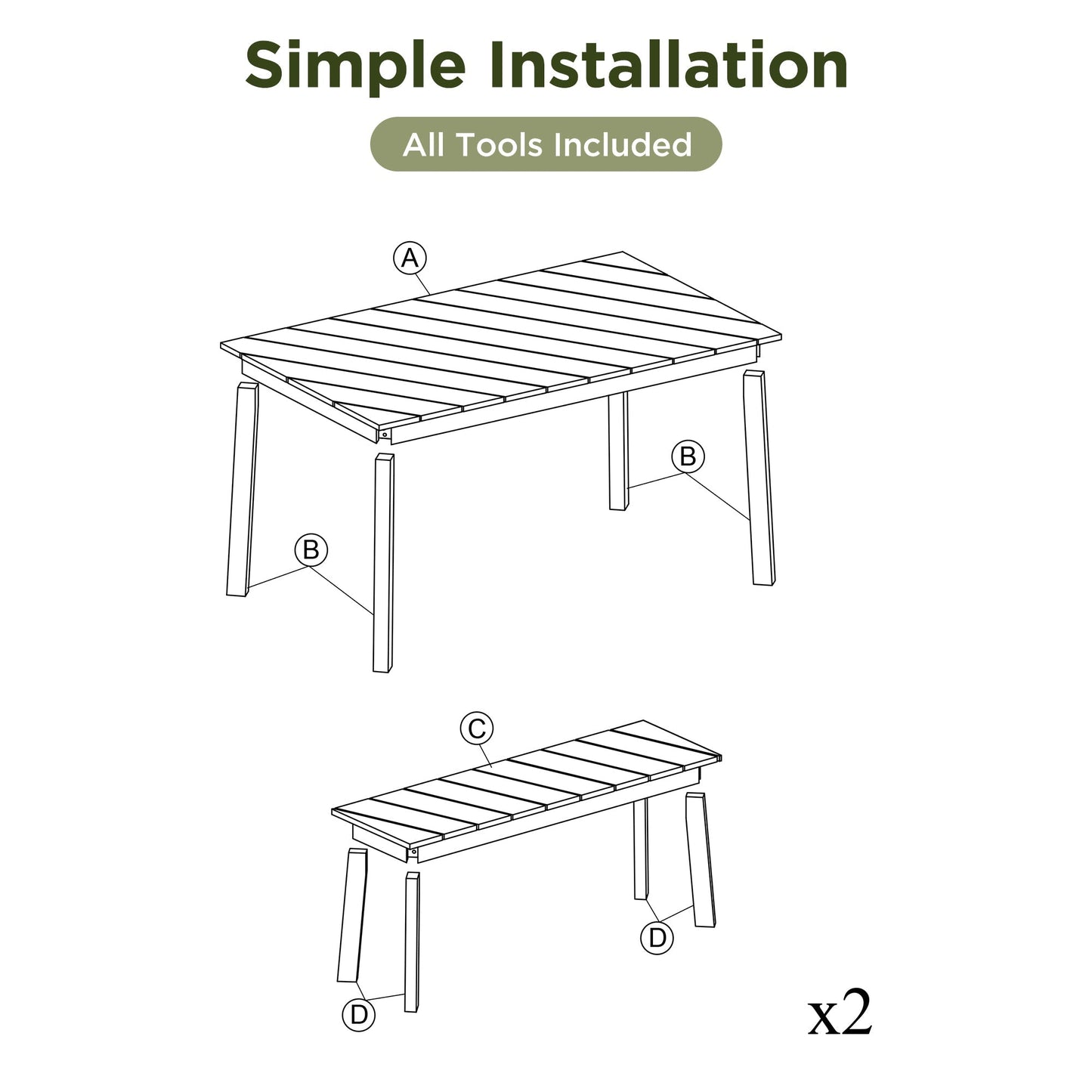 Go 3-Piece Acacia Wood Table Bench Dining Set outdoor slatted table with two benches on Tampa Home & Garden Store