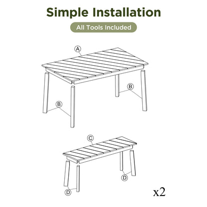 Go 3-Piece Acacia Wood Table Bench Dining Set outdoor slatted table with two benches on Tampa Home & Garden Store