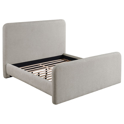 Kendra platform bed upholstered in light taupe fabric with wood slat foundation HouseOfZazla on Tampa Home & Garden Store