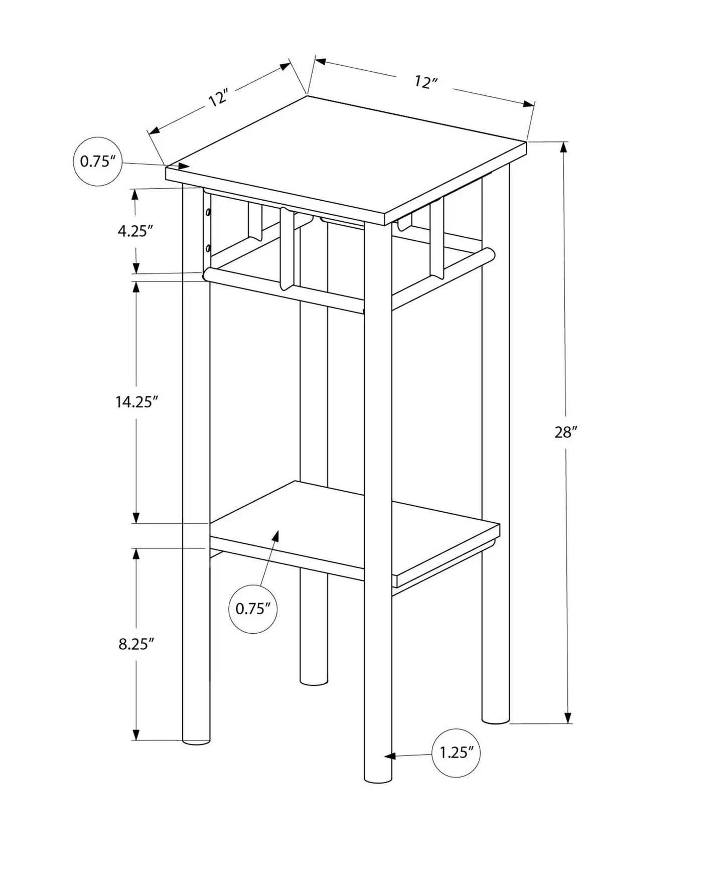 Accent Table Square by Unique Piece Furniture with 12in square top, modern frame and lower shelf on Tampa Home & Garden Store