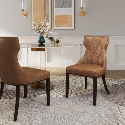 Reine Dining Chair set of 2, brown leather, solid wood frames by HouseOfZazla on Tampa Home & Garden Store