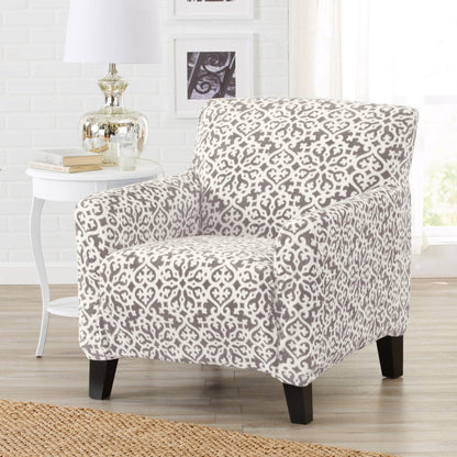 Velvet Stretch Slipcover Gale Collection gray/white trellis chair by Great Bay Home on Tampa Home & Garden Store